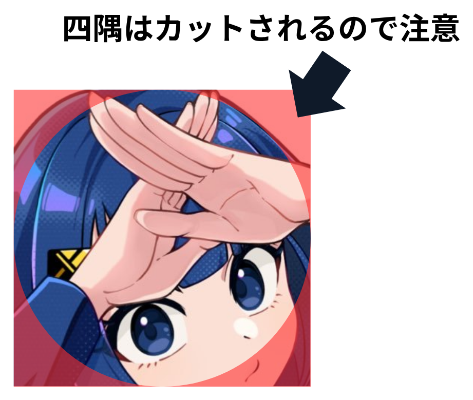アイコンは円形に表示されるため、四隅に大切な情報を置かない