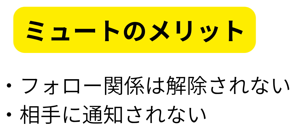 ミュートはフォロー関係を保ったまま、相手の投稿を見えにくくする方法